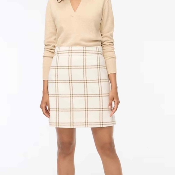 J.Crew Plaid Wool Blend Windowpane Mini Skirt 8 Neutral Preppy Academia Fall - Picture 1 of 9